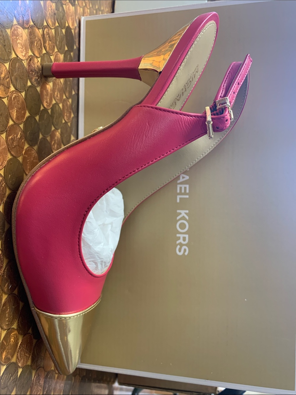 Michael Kors Women's Pink Slingback Pumps with Gold Toe - Picture 5 of 5